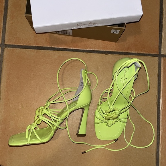 Jessica Simpson Achaia Daquiri Green Italia Nappa Lace Up Crisscross Heels NEW - Picture 3 of 14